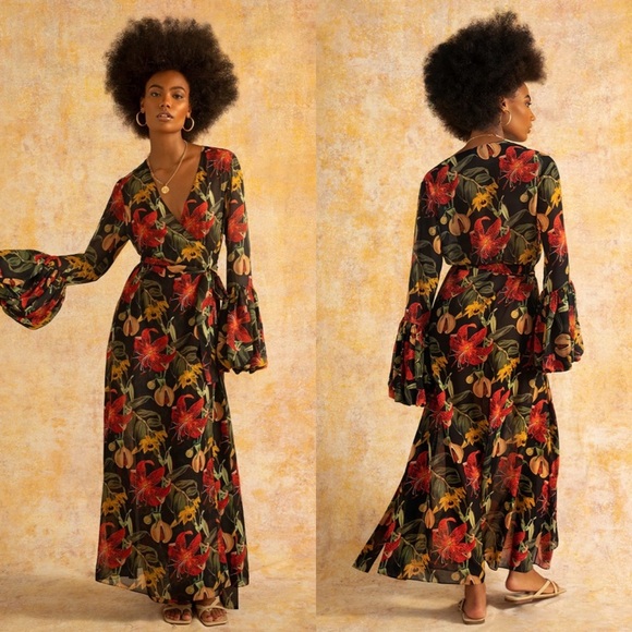 Fe Noel Isle of spice wrap maxi dress black floral size XS NEW! New with tags!